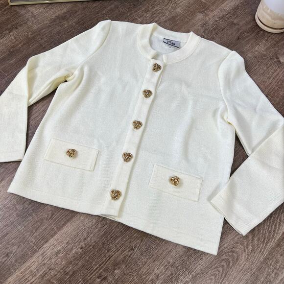 Mita Beautiful Vintage Cream Off White Acrylic Sweater Cardigan Gold Buttons - Picture 4 of 7